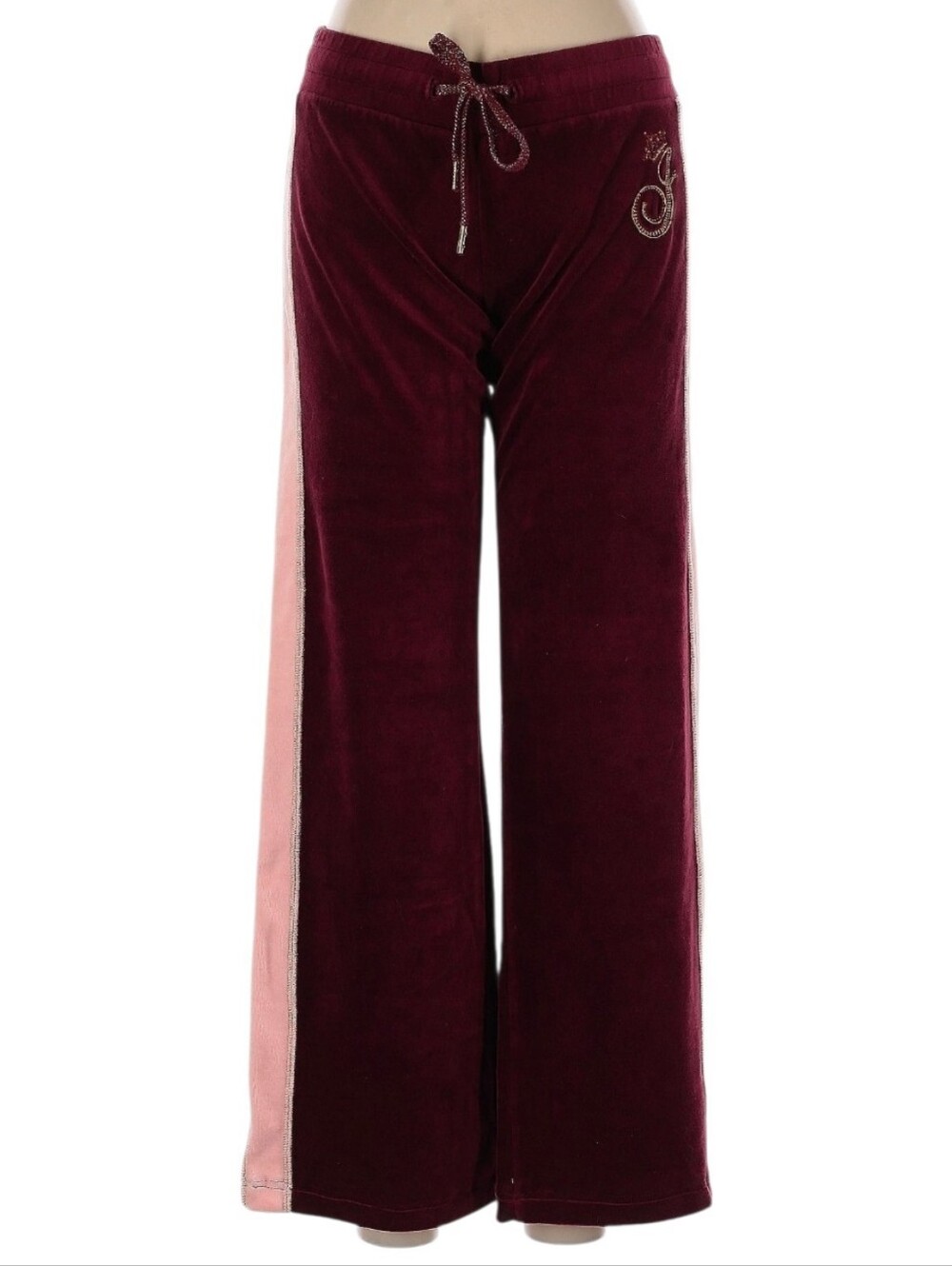 Juicy Couture vintage maroon pants with light pink side stripe